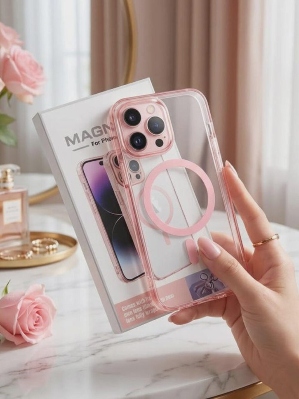Magnetic Clear Shield iPhone Case - Pink Edge MagSafe
